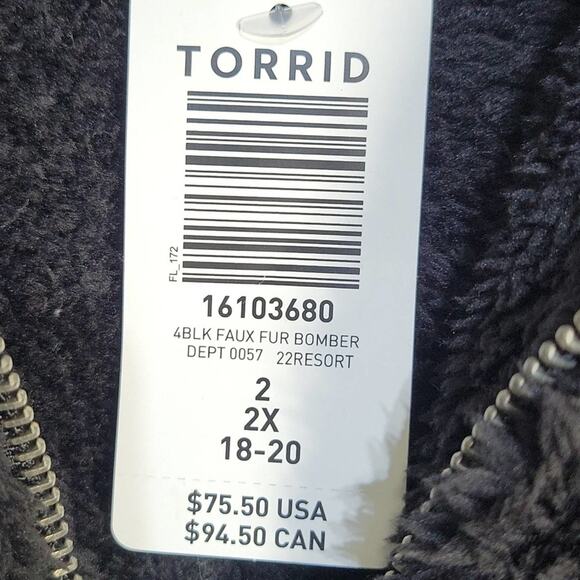 Torrid Black Faux Fur Bomber Jacket Torrid Size 2X NWT - Picture 5 of 14